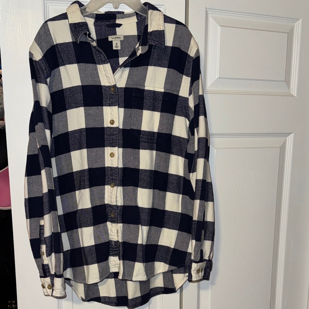 L.L. Bean Navy and White Checkered flannel